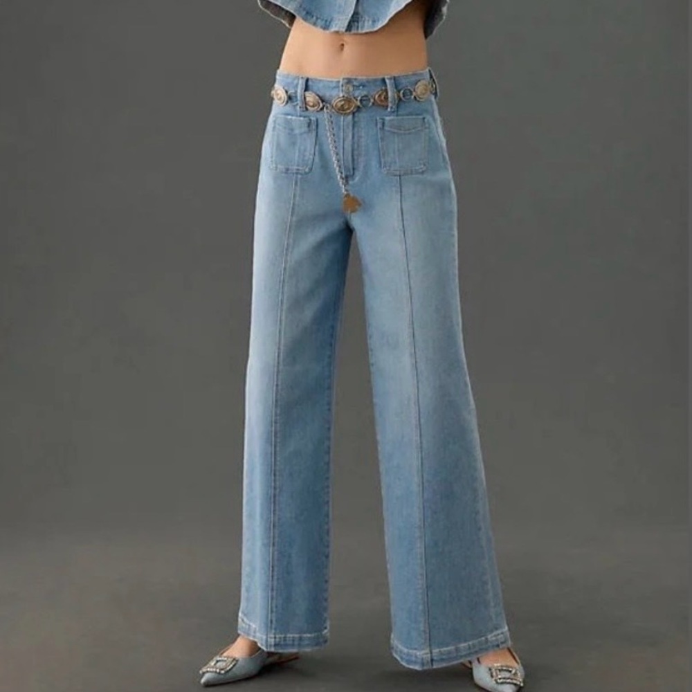 Anthropologie PAIGE Brooklyn Front Patch Pockets High Rise Wide Leg Jeans 30